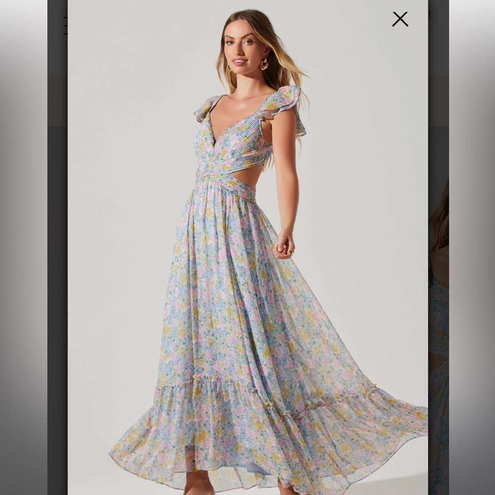 Astr Floral Pastel Cutout Maxi Dress